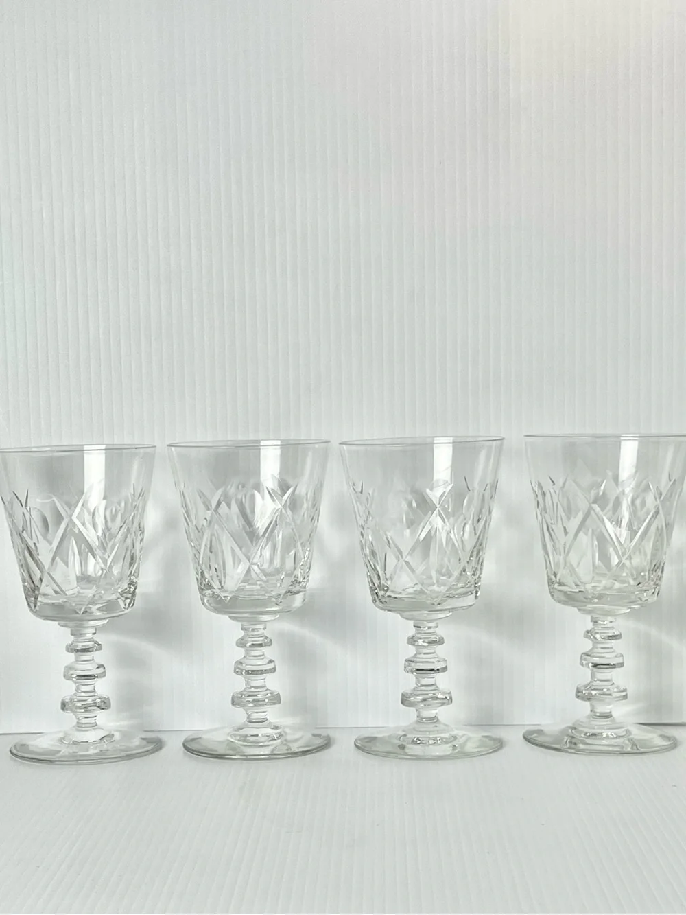 Set of Four Rock Sharpe Olive and Cross Footed Water / Wine Goblets
